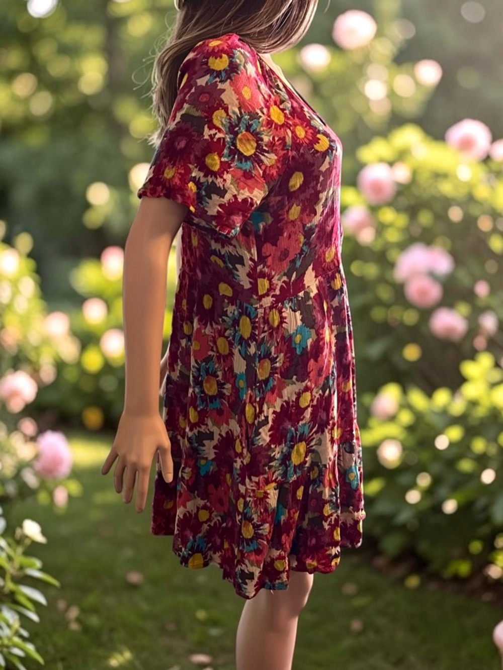 Bobeau Floral Faux Wrap Dress S Boho Pockets Flowy Rayon - Picture 6 of 8